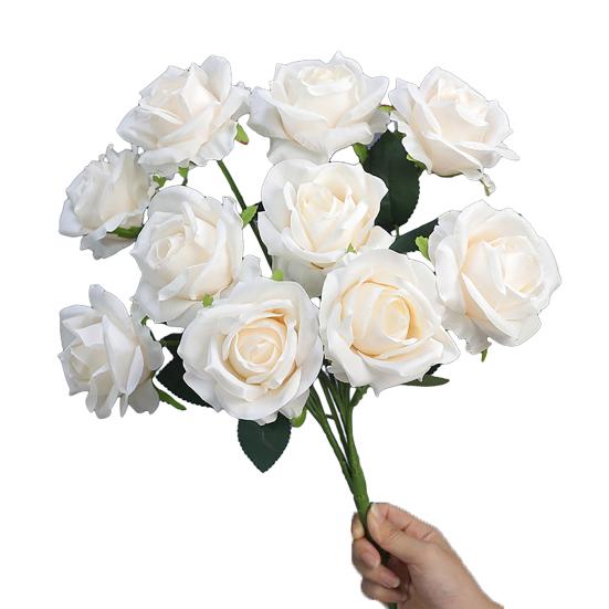 Artificial Rose 10 Head UV Resistant Fake Silk Flower Valentine's Day Wedding Party Table Centerpiece DIY Vase Faux Bloom Decoration
