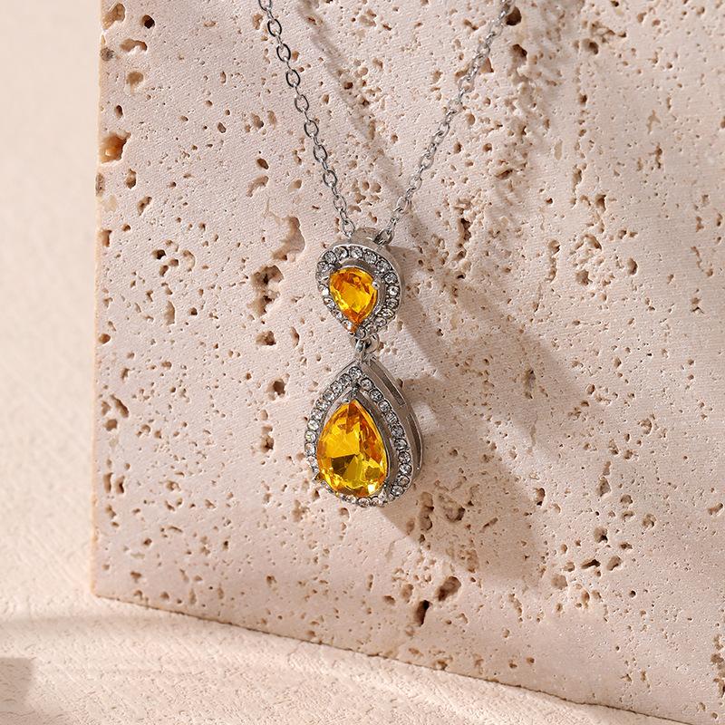 Water drop type diamond-encrusted chain necklace, high-end versatile women's necklace