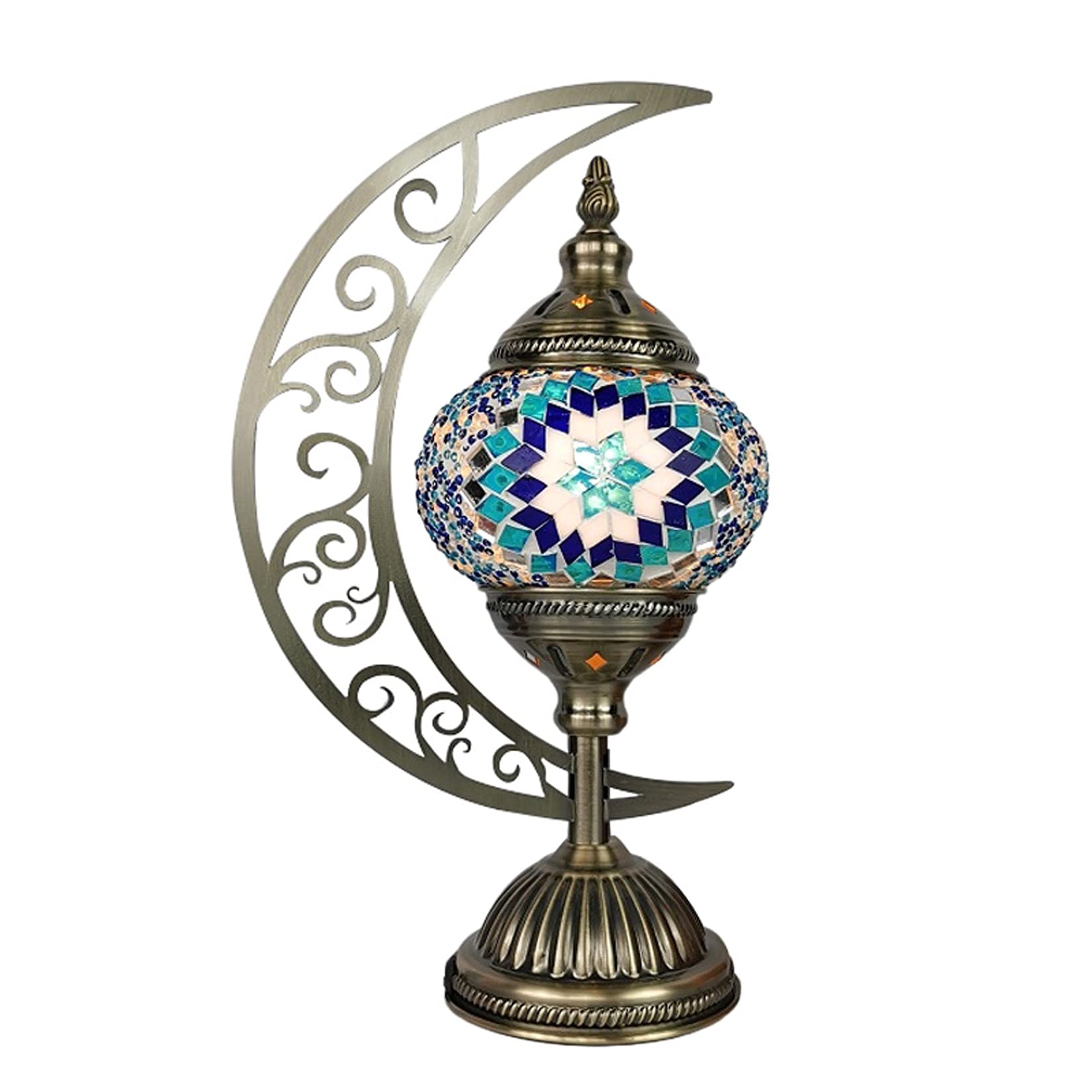 

Turkish Mosaic Table Lamp, Vintage Bohemian Moon Night Light, Moroccan Decorative Desk Lamp, Gift for Bedroom, Living Room, Bar, Cafe, 110V-240V, A