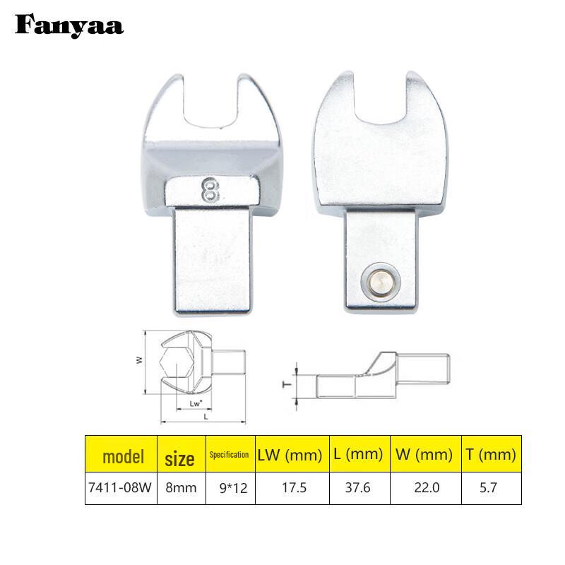 Fanyaa Open End Torque Wrench Head 8mm (9x12mm Drive)