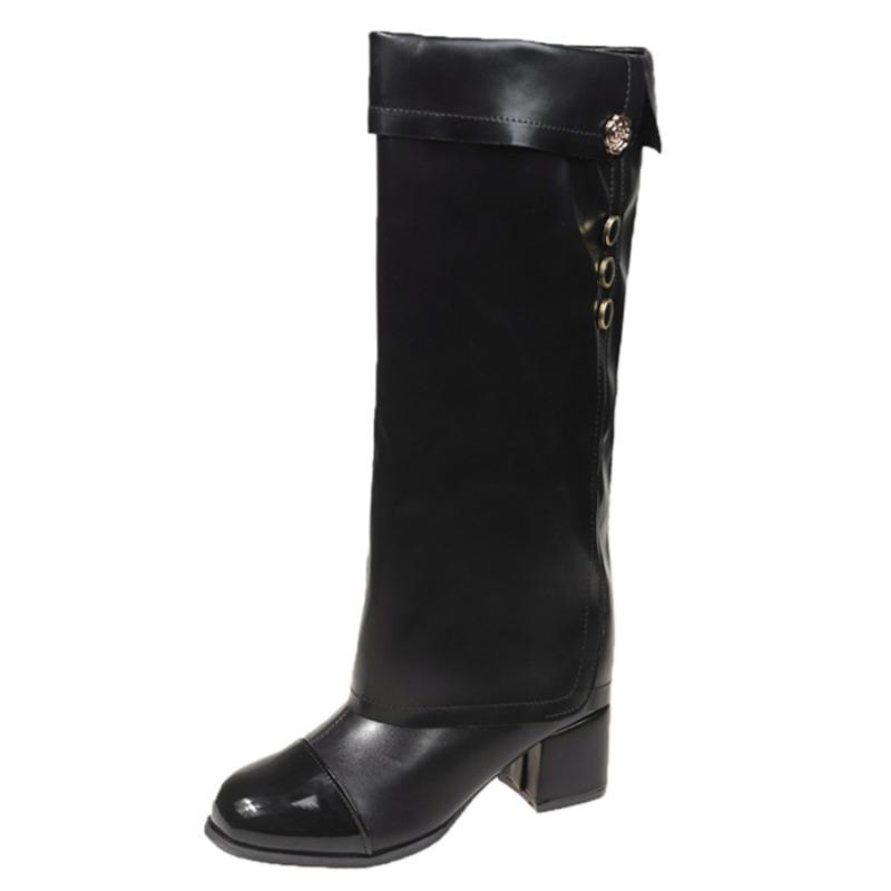 High Heels Women High Boots Chunky Leather Shoes Woman Luxury 2025 Trend Winter Goth Chelsea Knee High Motorcycle Botas Mujer