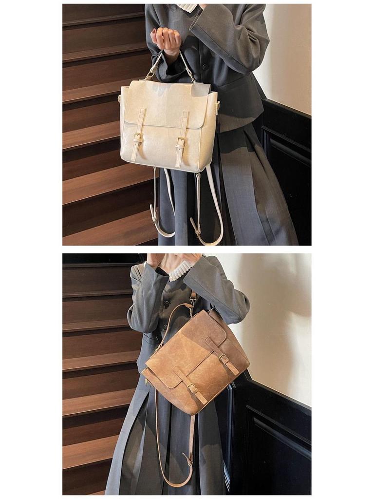 2025 Stylish & Versatile Messenger Bag: Large-Capacity Retro Leather Briefcase Backpack for College & Commute