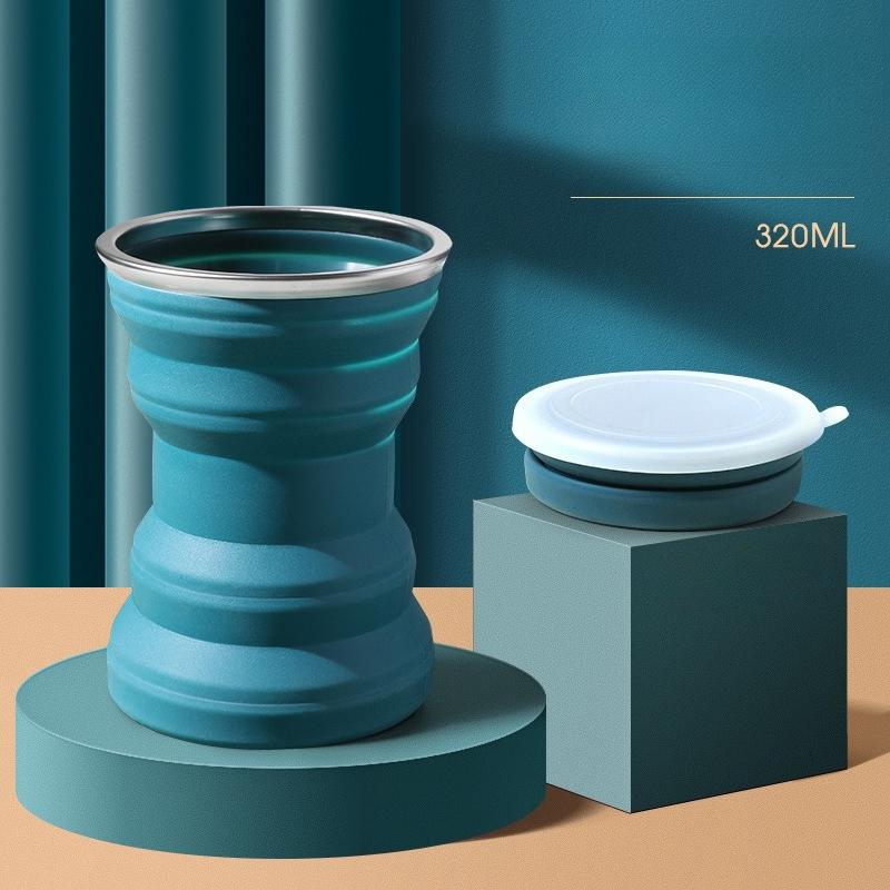 Tragbare faltbare Silikontasse mit Lanyard Hitzebeständig Teleskop-Mini-Tasse Deckelaufbewahrung Reise Geschäftsreise Outdoor Gurgeln