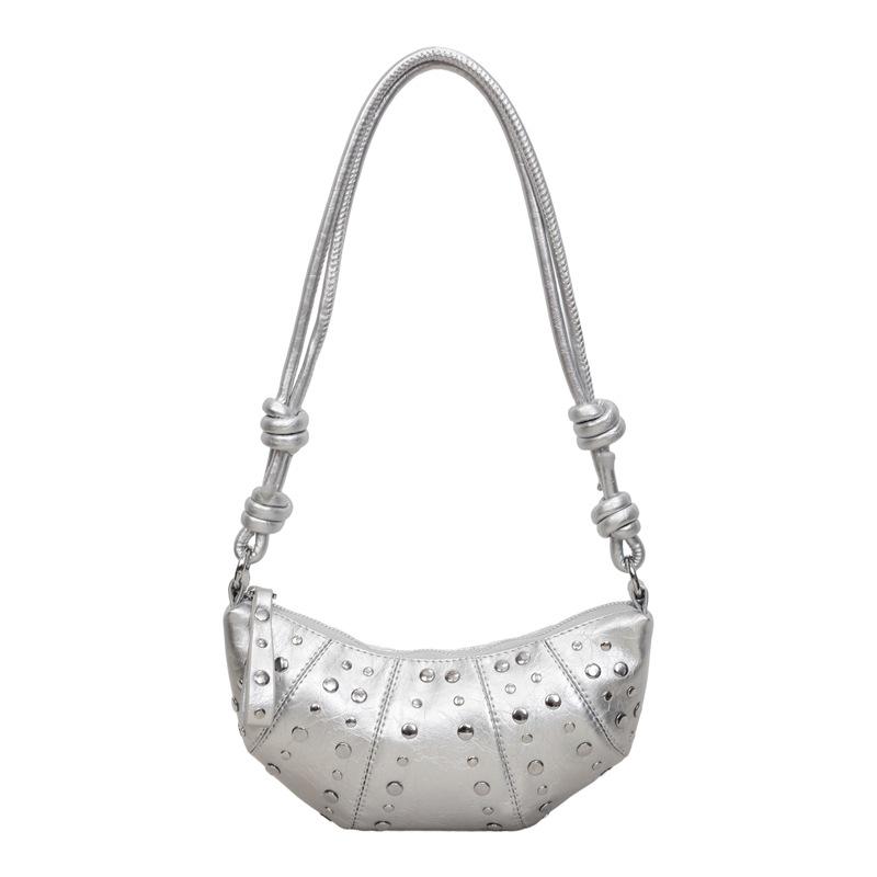 Trendy cool rivet small bag women's new fashion croissant summer feeling shoulder messenger bag
