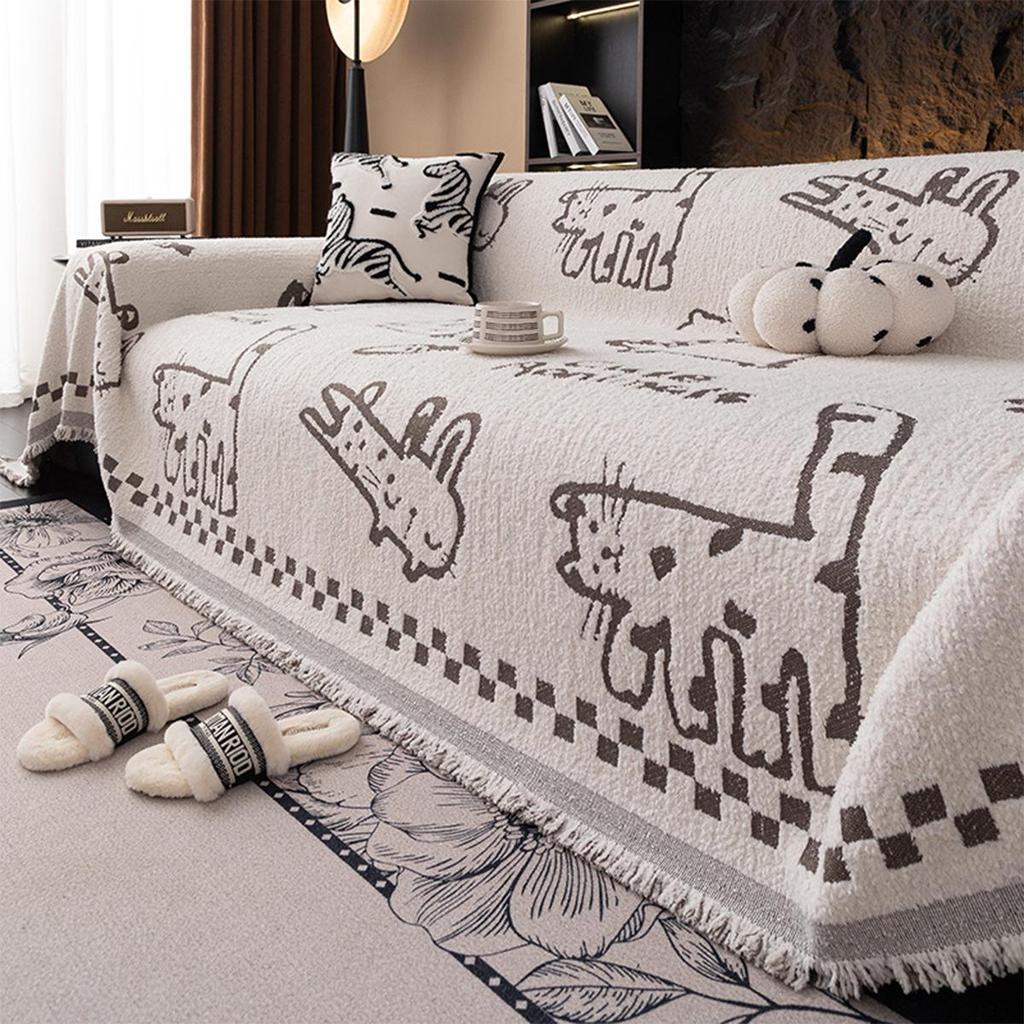 Vier-Jahreszeiten Plüsch Rutschfester Creme Sofaüberwurf