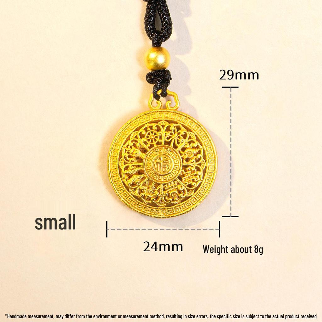 Retro Gold Flower Silk Fu Character Compass Pendant Necklace
