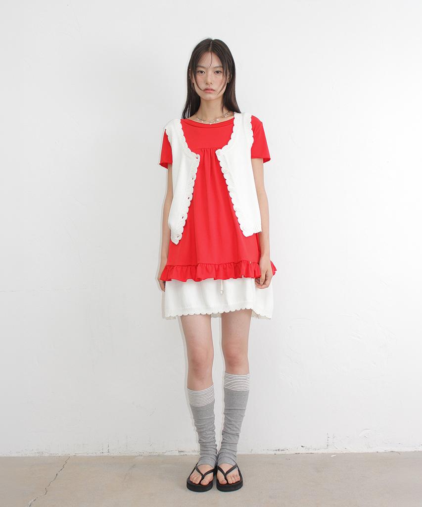 Ronron Scallop Trim Knit Mini Skirt Ivory