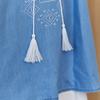 Maxza Ethnic Embroidery Puff Sleeve Denim Blouse Ze07qb006nh