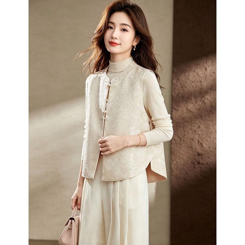 D.F.DEAR New Chinese Style Jacquard Stand Collar Vest for Women