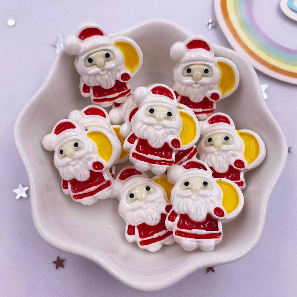 Resin Kawaii Colorful Santa Christmas Tree Snowman Gingerbread Man Flat Back Cartoon Figurines 10PCS Scrapbooks DIY Decor Crafts