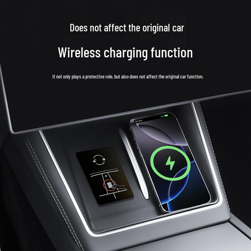 Tesla Model YL 6-Seat Wireless Charging Silicone Pad: Non-slip and Dustproof Car Accessory.
