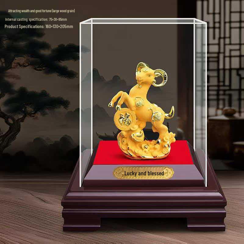 Golden Sheep Feng Shui Figurine for Prosperity - Three Sheep Zodiac Wealth Attracting Gift
