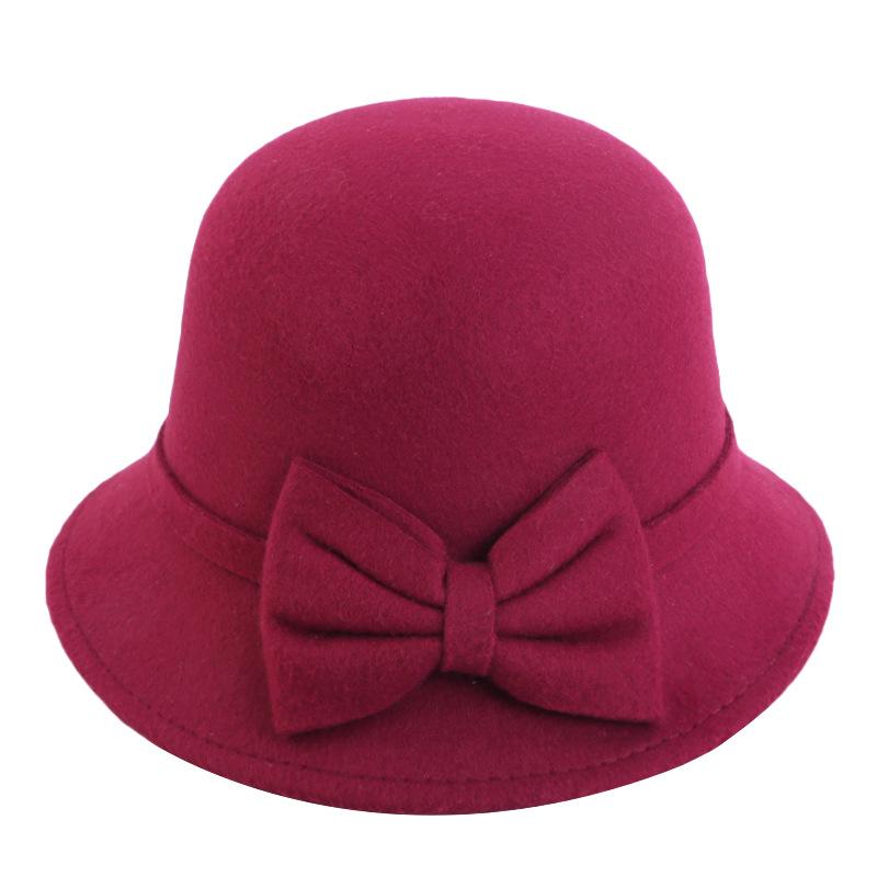 Premium women's wool hat, bow bowl hat, faux wool vintage pot hat JDL-