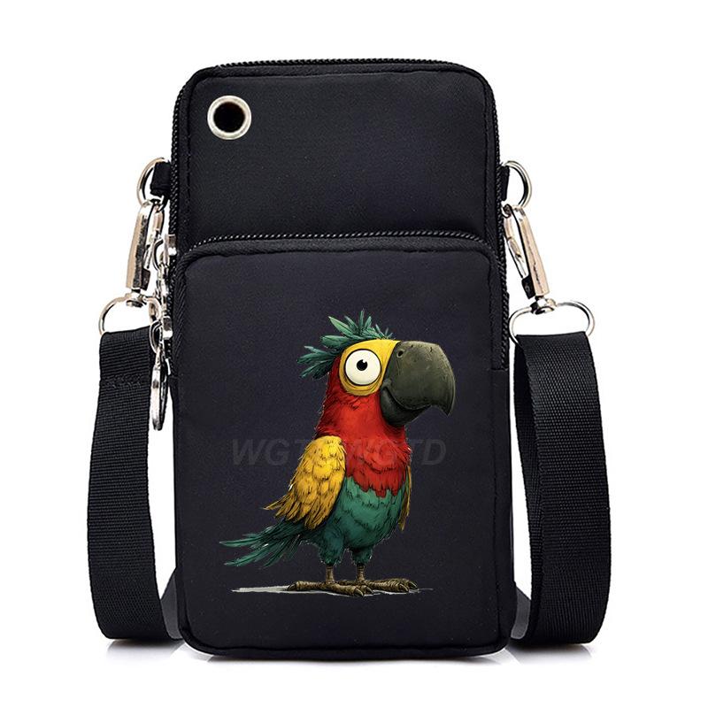 Funny Animals Personality Printing Black Oblique Span Small Bag Multifunctional Casual Portable Mobile Phone Bag