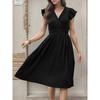 Women's Summer Pleated Skirt Elegant Short-sleeved Solid Color Dress