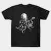 Men Black Print T-shirt Octopus Playing Bass Guitar No-Cut Transfer Paper Print Cotton Tshirt