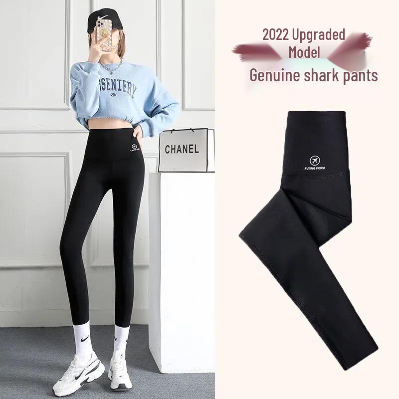 Women's High-Waisted Fleece-Lined Shark Pants - Warm Barbie Yoga Leggings for Autumn/Winter