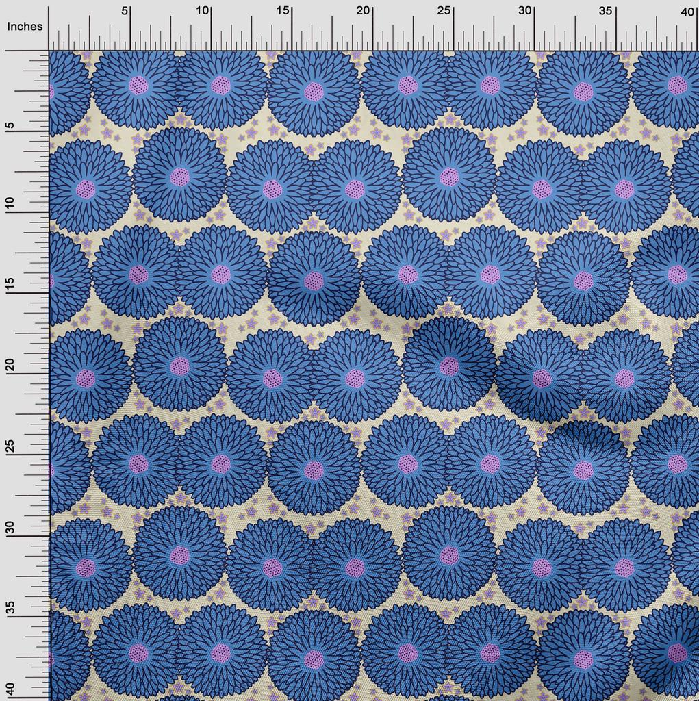 oneOone Cotton Flex Royal Blue Fabric Floral  Sewing Material Print Fabric By The Yard 40 Inch
