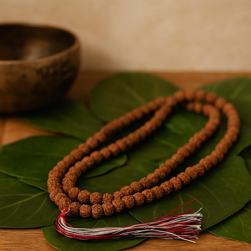 Shamtam Brown/Black/White Rudraksha Japa Mala, 108 Beads