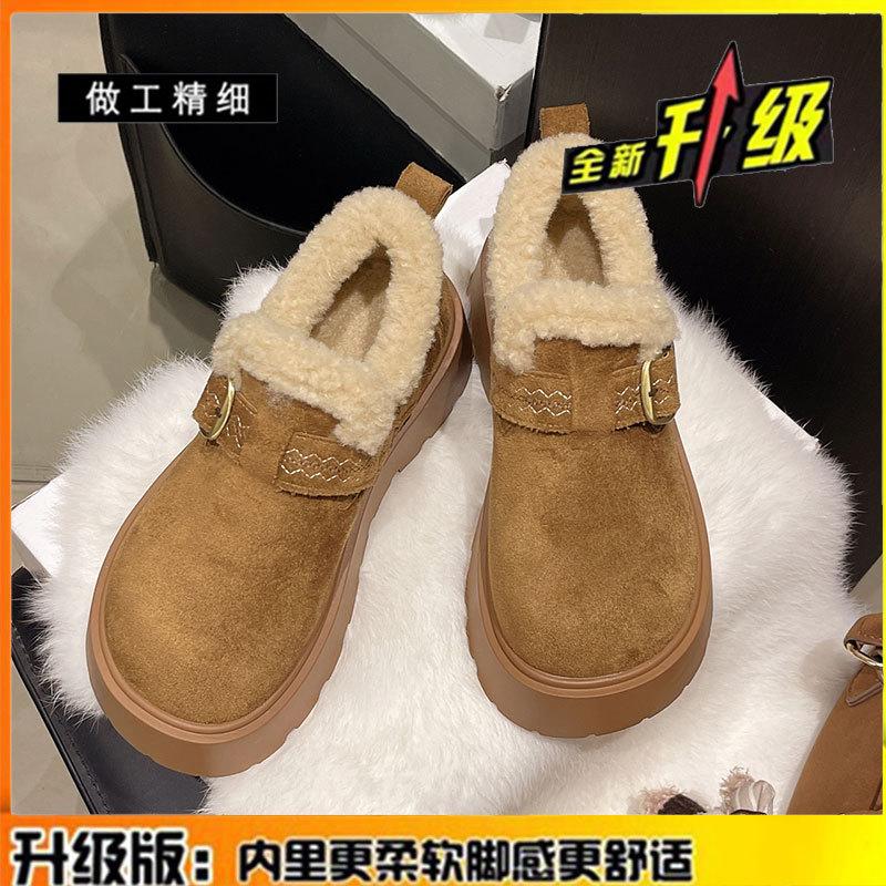 

Кожаные толстоподошвенные пушистые женские зимние новые женские туфли на меху, утолщенные теплые лоферы, хлопковые туфли, сноубутсы 40