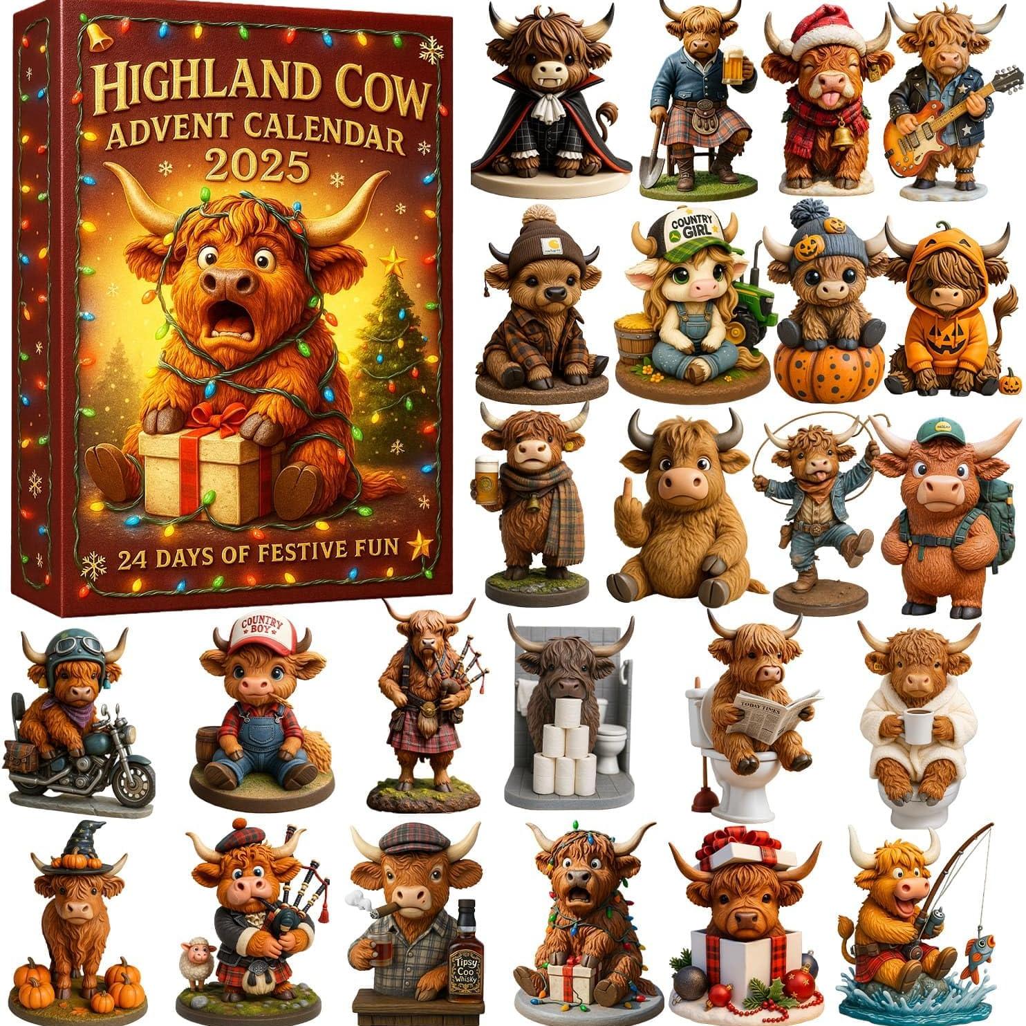 

2D Эмоциональная Поддержка Шотландская Корова Утка Самолет Капибара Коктейль Адвент-Календарь 2025, Милый Праздничный Декор Веселые Праздничные Подарки Сувениры для Рождественской Вечеринки Highland cattle