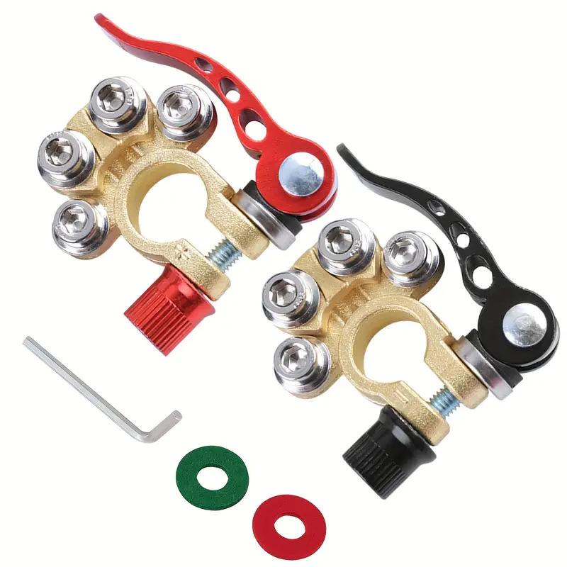 

Car Battery Terminal Quick Release Clamps 12V 24V 4 Way Top Post Connectors Zinc Alloy for Truck SUV Boat Heavy Duty Universal