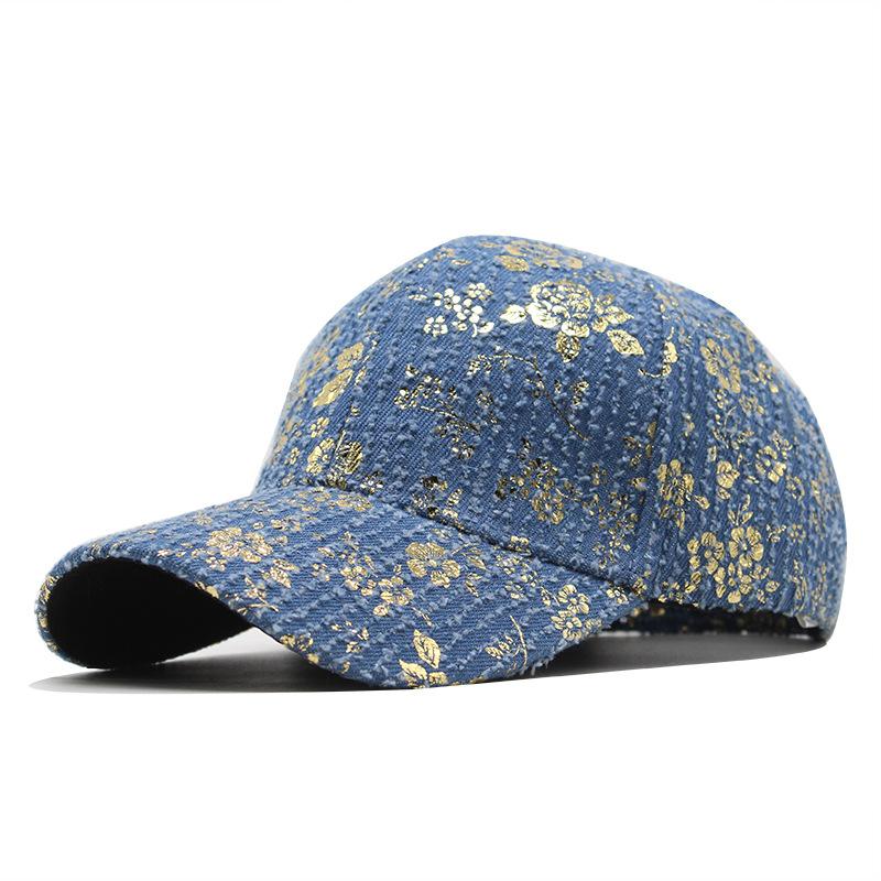 Peaked Cap Women'S Spring And Summer Retro Retro Bronzing Flower Denim Baseball Cap Outdoor Casual Sunshade