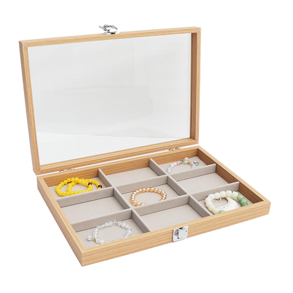 Jewelry Box Wood Frame with Multiple Compartments for Women Ladies Earrings Rings and Necklaces Display Organizer