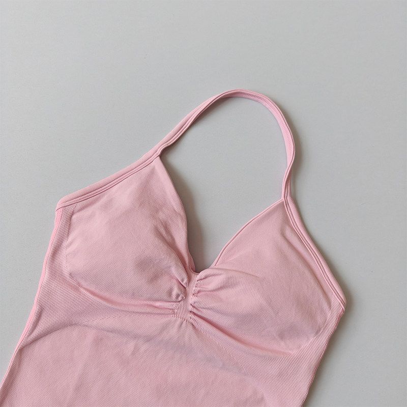 European and American Style Sexy Halter Neck Backless Push-Up Sports Bra Women's Yoga Top Fitness Pilates Tight-Fitting Long Tank Top