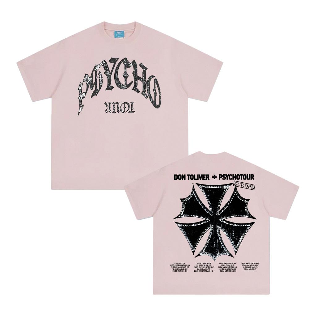 Don Toliver Grafické potisky Topy 100% Bavlna Kulatý výstřih Měkké Tričko PSYCHO TOUR EMBLEM TEE Dámské Oblečení Topy
