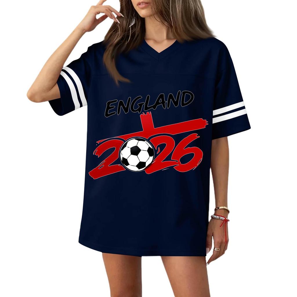 Women Casual V Neck Soccer Flag Print Short Sleeve Top 2026 Football Graphic Relaxed Fit Sports T Shirt Jersey for