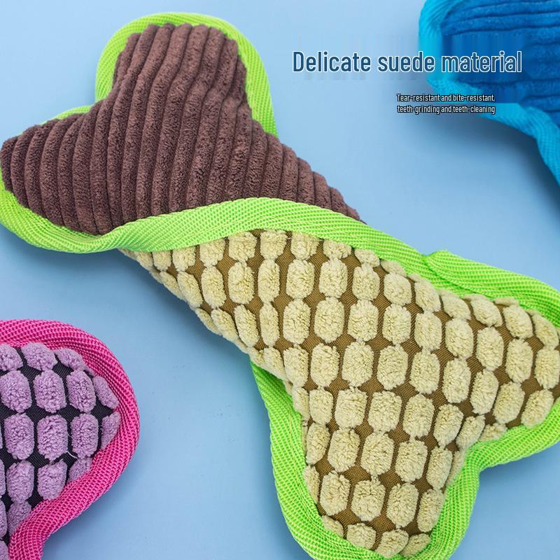 Bone-Style Teething-Resistant Plush Dog Toy with Corn Velvet Edging for Boredom Relief