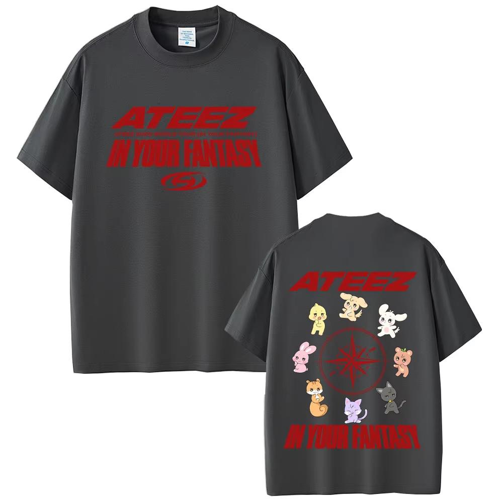 Korean Band Ateez In Your Fantasy 2025 World Tour T Shirt Funny Cartoon Tshirt Unisex Unisex Kpop Fashion Trend Short Sleeve TShirt