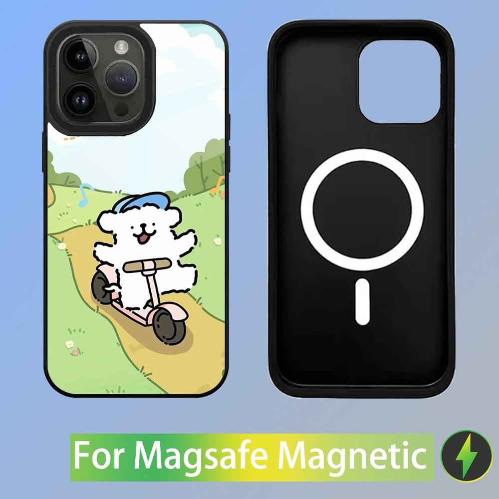 Korea Line Puppy Maltese Phone Case For iPhone 15,14,13,12,11,Plus,Pro,Max Mini Magsafe Magnetic Wireless Charging