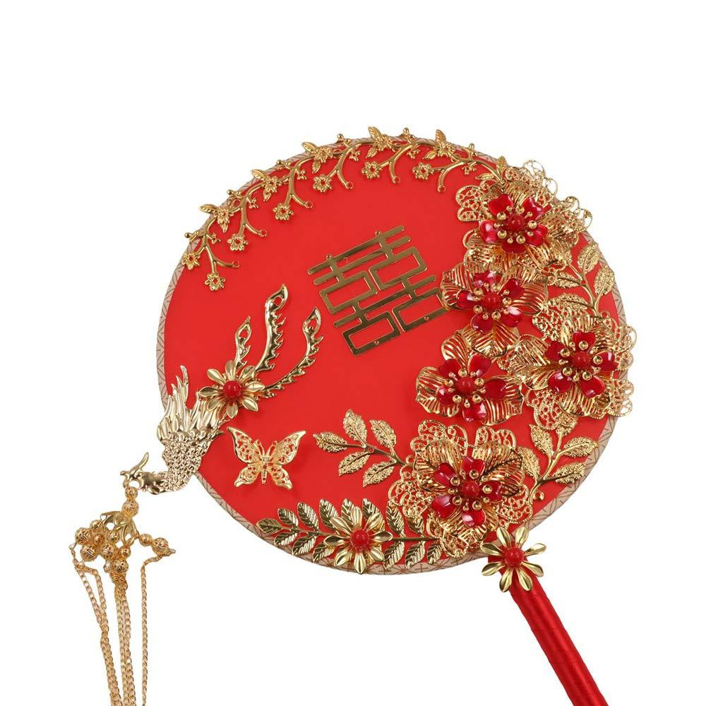 Chinese Wedding Handheld Tassels Phoenix Hand Bouquets Bridal Group Fan Chinese Fan Embroidery Fan
