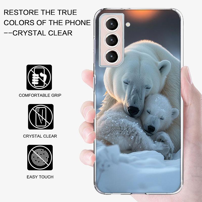 Eisbär und sein Junges unter der Aurora Handyhülle für Samsung Galaxy S25 Edge S24 S23 FE S21 S20 S10 Plus S22 S26 Ultra Cover