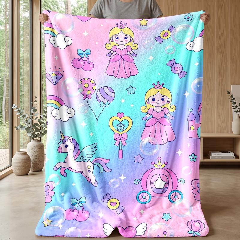 Fairy Pegasus with Rainbow Theme Blanket Lightweight Warm Flannel Blanket Decorative Throw Blanket for Home Decoration