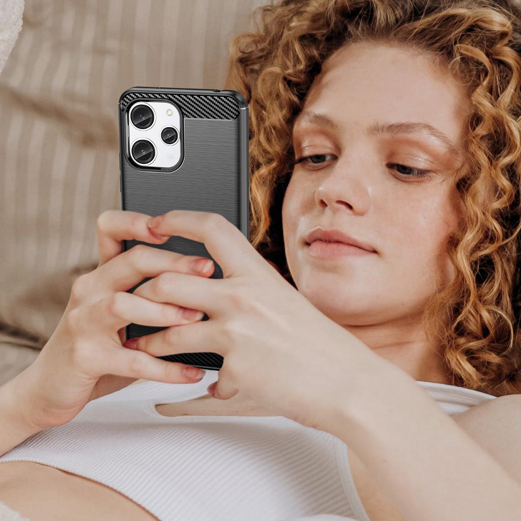 For Xiaomi Redmi 12 5G (Global)/Poco M6 Pro 5G Carbon Fiber Texture Phone Case Soft TPU Brushed Back Cover