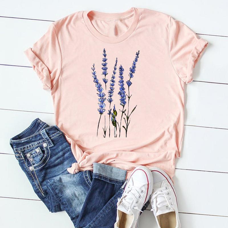 Watercolor Short Sleeve Tee Top Fashion Tshirt Flower Spring Season Clothing Casual Women Print Summer Lady Female Graphic T-shirt