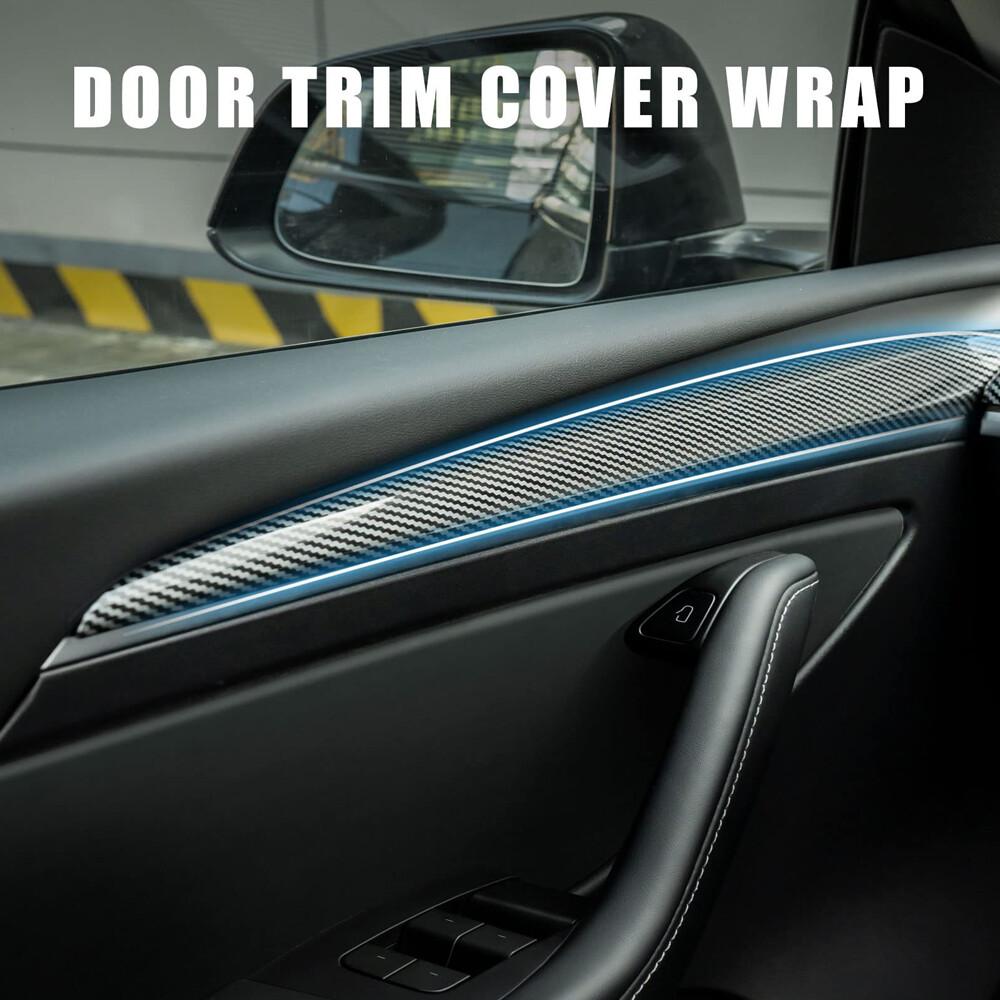 Gloss Carbon Fiber Inner Door Panel Strip Trim Cover for Tesla Model 3 Y 21-23