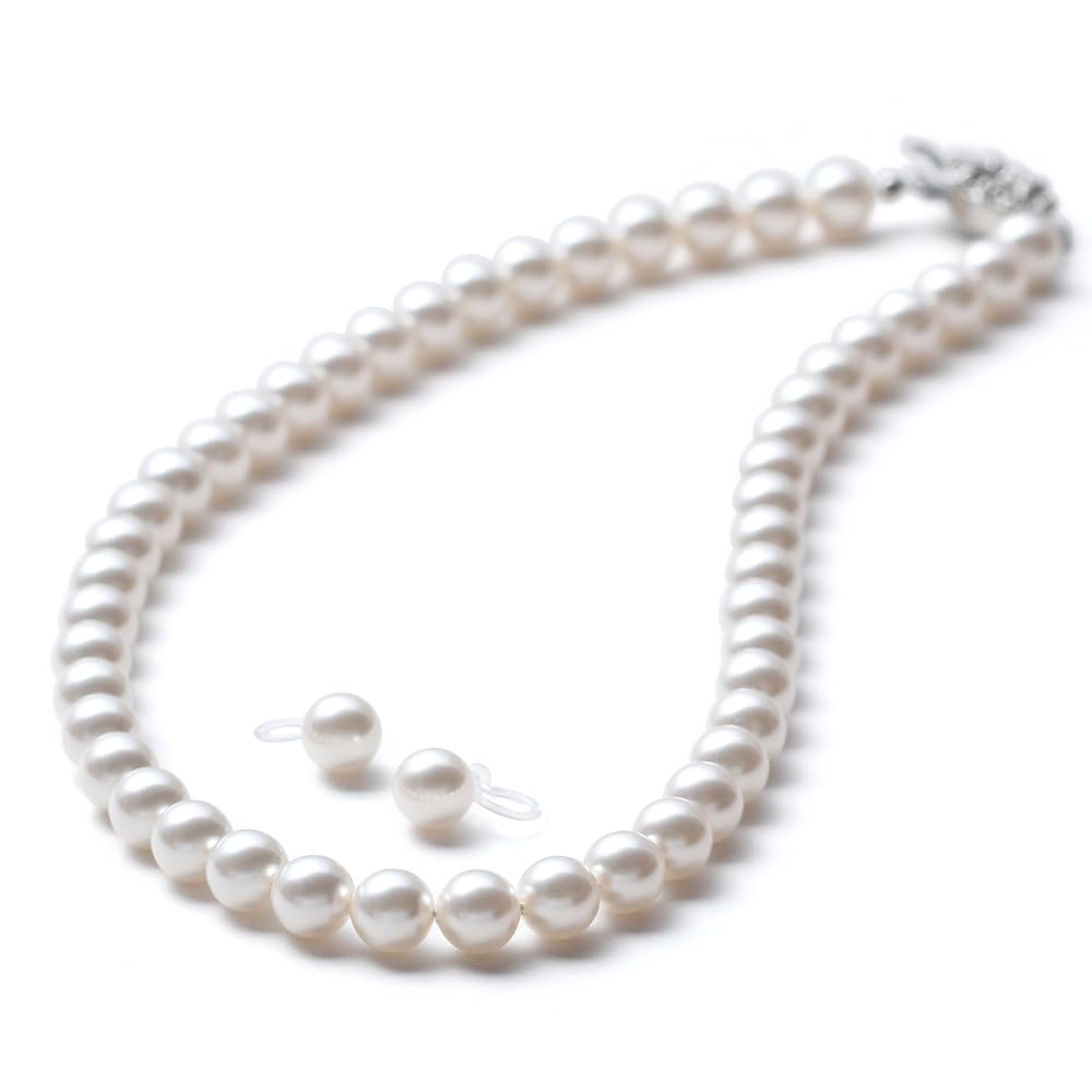 

[VOTRE COUTURE] Pearl Necklace Set, 8mm Silver Earrings, 10-Year Brand Warranty (45, Resin Earrings (with dedicated case))