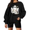 Women's Neck Long Sleeve Sweatshirt Casual Loose Fit Color Pullover with Halloween Print