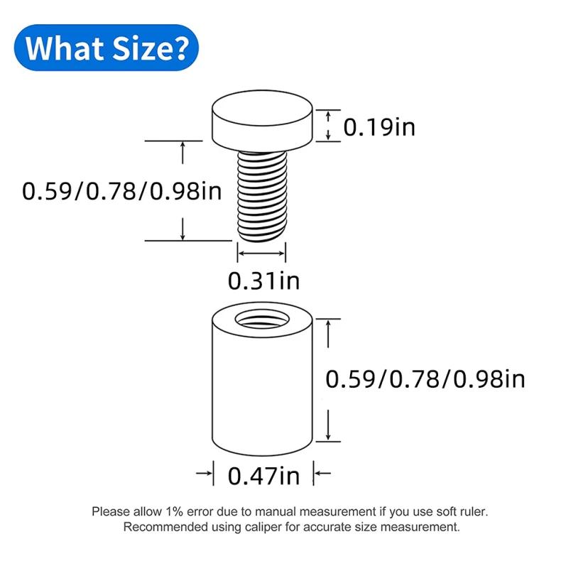 20pcs Advertising Nails 12x20/25/25mm Stainless Steel Screws for Wall Mount Glass/Acrylic Sign Standoff Fixing Screws Hardware