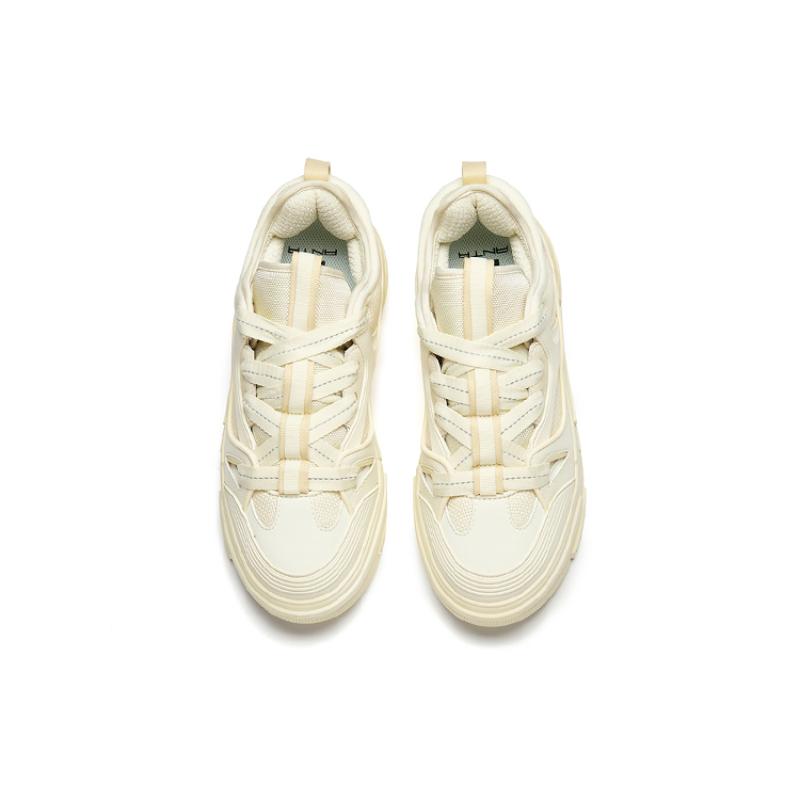 Anta Bump Puffy Shoes Slip Resistant Low Top Skateboard Shoes Men's Light Beige White Sneakers 912238060-3