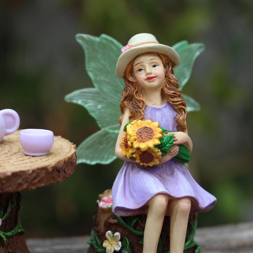 1 Set Sommer-Teeparty Urlaub Blumenfee, Interessante Szenensimulation Mikro-Landschaft Dekoration Statue, Outdoor Feengarten