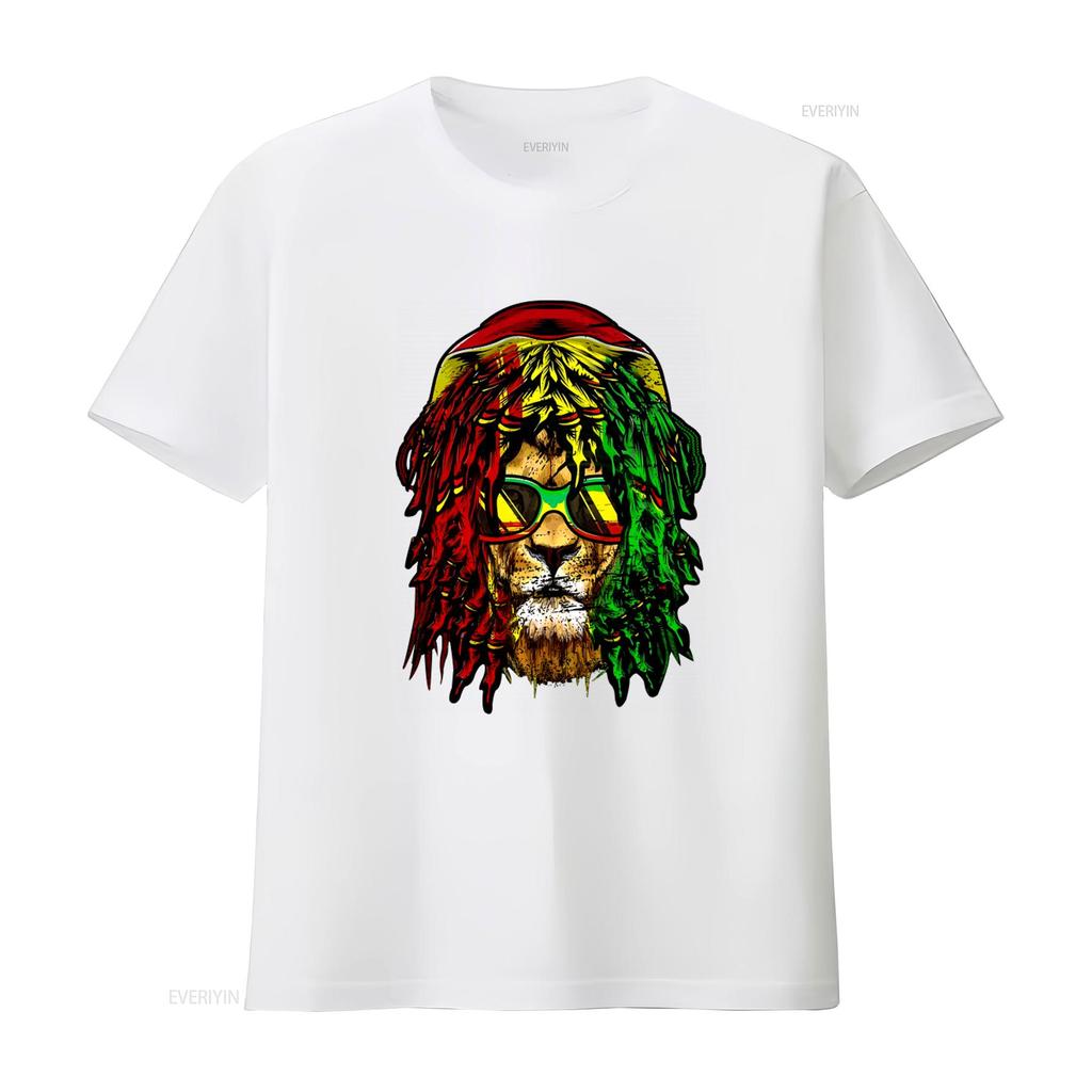 Reggae Lion T Shirt with Dreadlocks Rasta Sunglasses Jamaica Rastafarian Style Print vintage Washed streetwear Versatile Soft