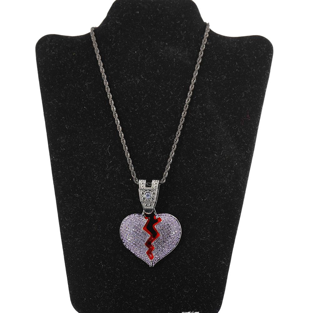 Jewelry Gun Black Purple Diamond Broken Heart Pendant 3mm Fried Dough Twists Chain Necklace Jewelry European and American Personality Fashion