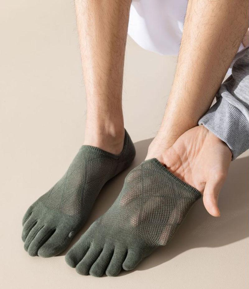 NEW Running Men's Open Toe Socks Elastic Short Solid Cotton Sweat-absorbing Man Five Finger Invisible Low Cut Boat Ankle Sock