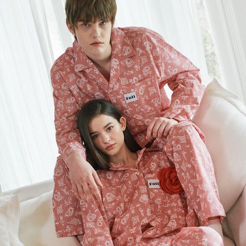 

[Poly] Unisex Romantic Gingham Long Sleeve Long Pants Pajama Set Red [Shipped from Korea] 100% Authentic Red - XL