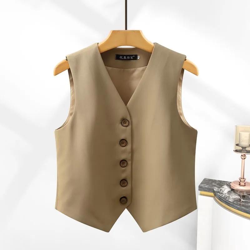 Women Autumn Casual Sleeveless Vest V Neck Button Front Cropped Waistcoat